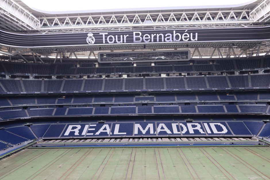 Discover the iconic Santiago Bernabéu Stadium, home of Real Madrid, in this panoramic shot.